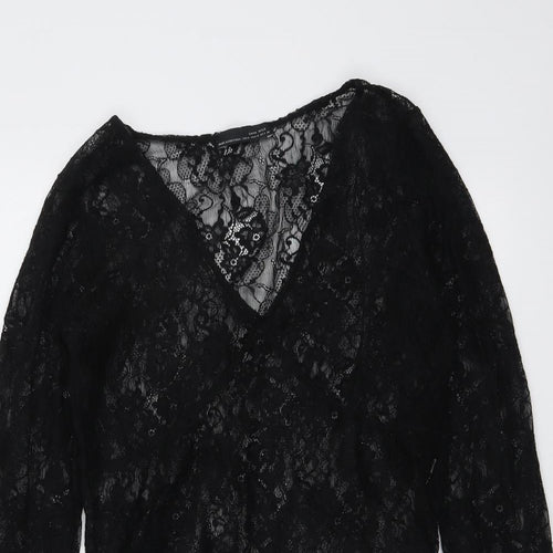 Zara Womens Black Floral Polyester Bodysuit One-Piece Size M Snap