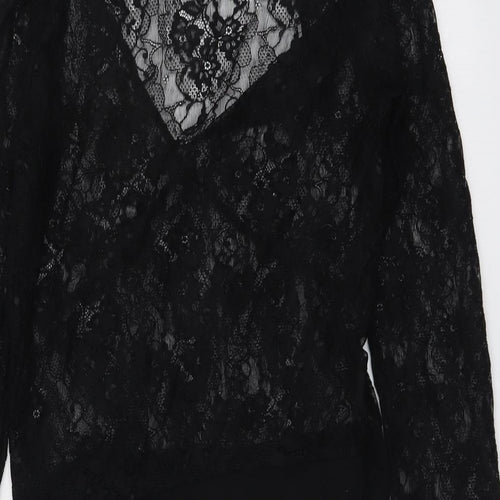 Zara Womens Black Floral Polyester Bodysuit One-Piece Size M Snap