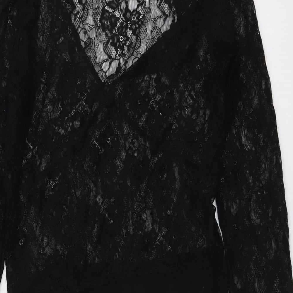 Zara Womens Black Floral Polyester Bodysuit One-Piece Size M Snap