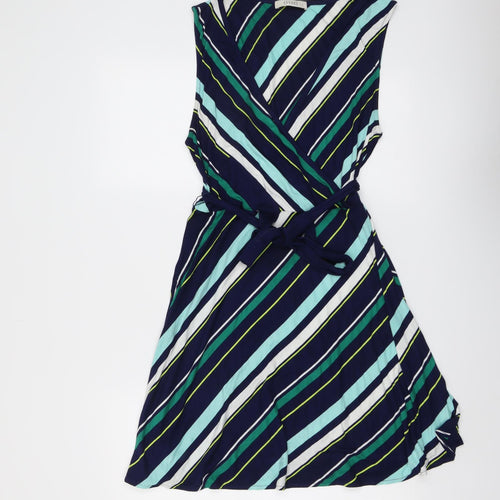 Oasis Womens Blue Striped Viscose Trapeze & Swing Size L V-Neck Pullover