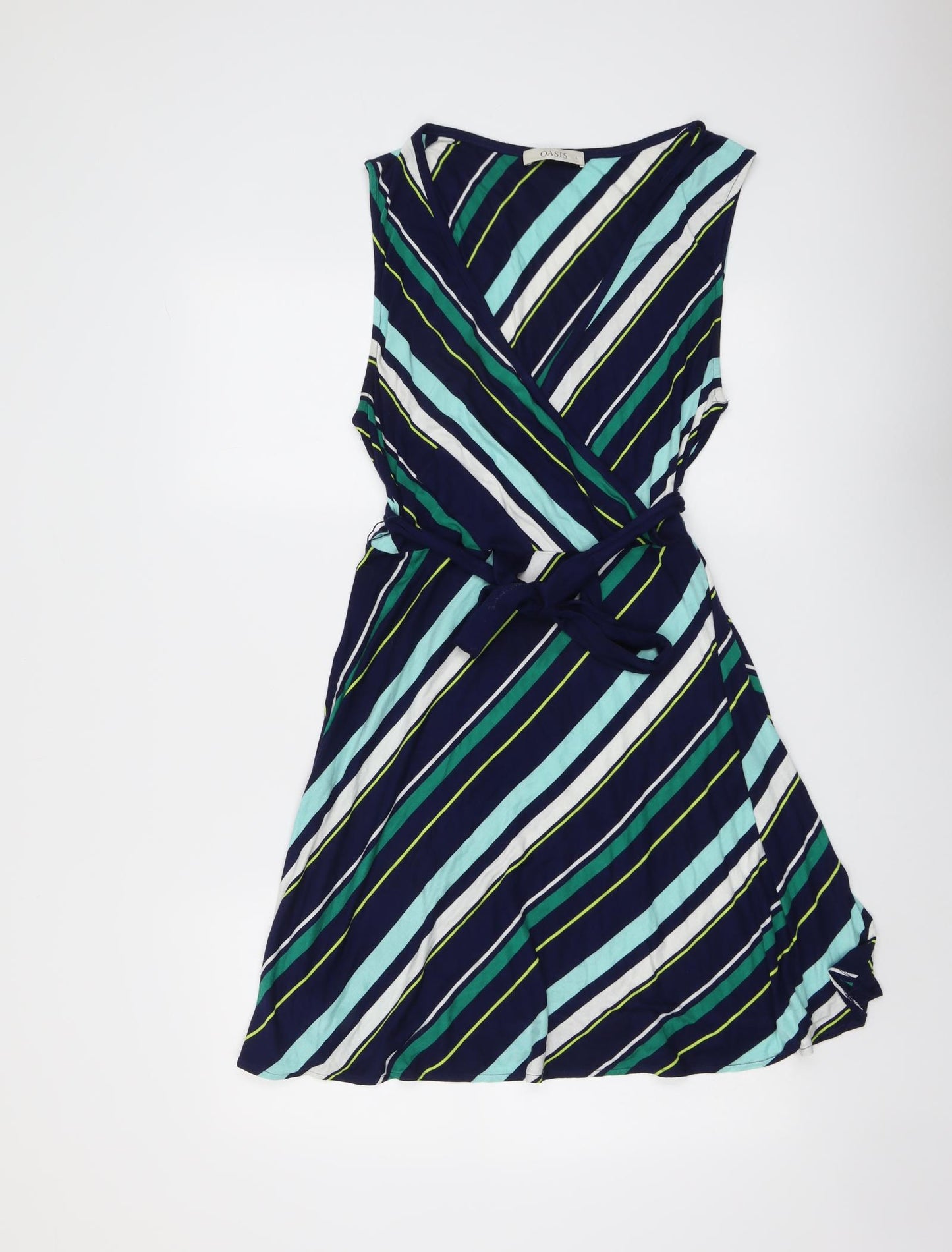 Oasis Womens Blue Striped Viscose Trapeze & Swing Size L V-Neck Pullover