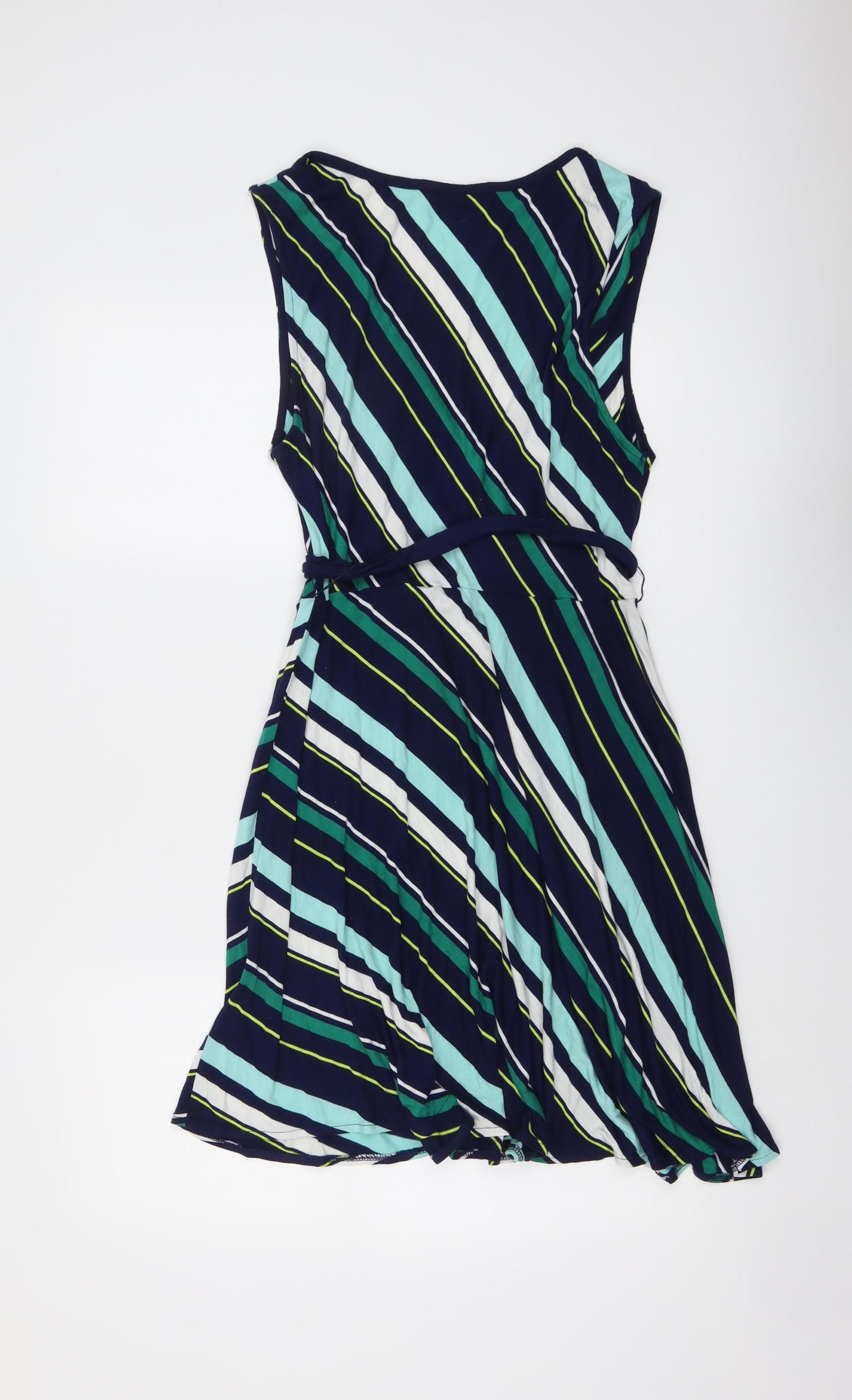 Oasis Womens Blue Striped Viscose Trapeze & Swing Size L V-Neck Pullover