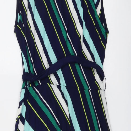 Oasis Womens Blue Striped Viscose Trapeze & Swing Size L V-Neck Pullover