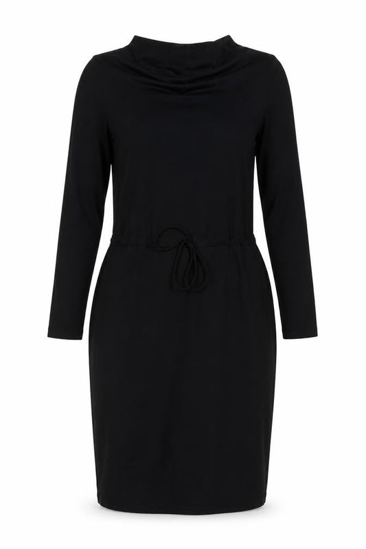 Front view of Marks & Spencer women’s black polyester a-line, size UK 12, cowl neck pullover