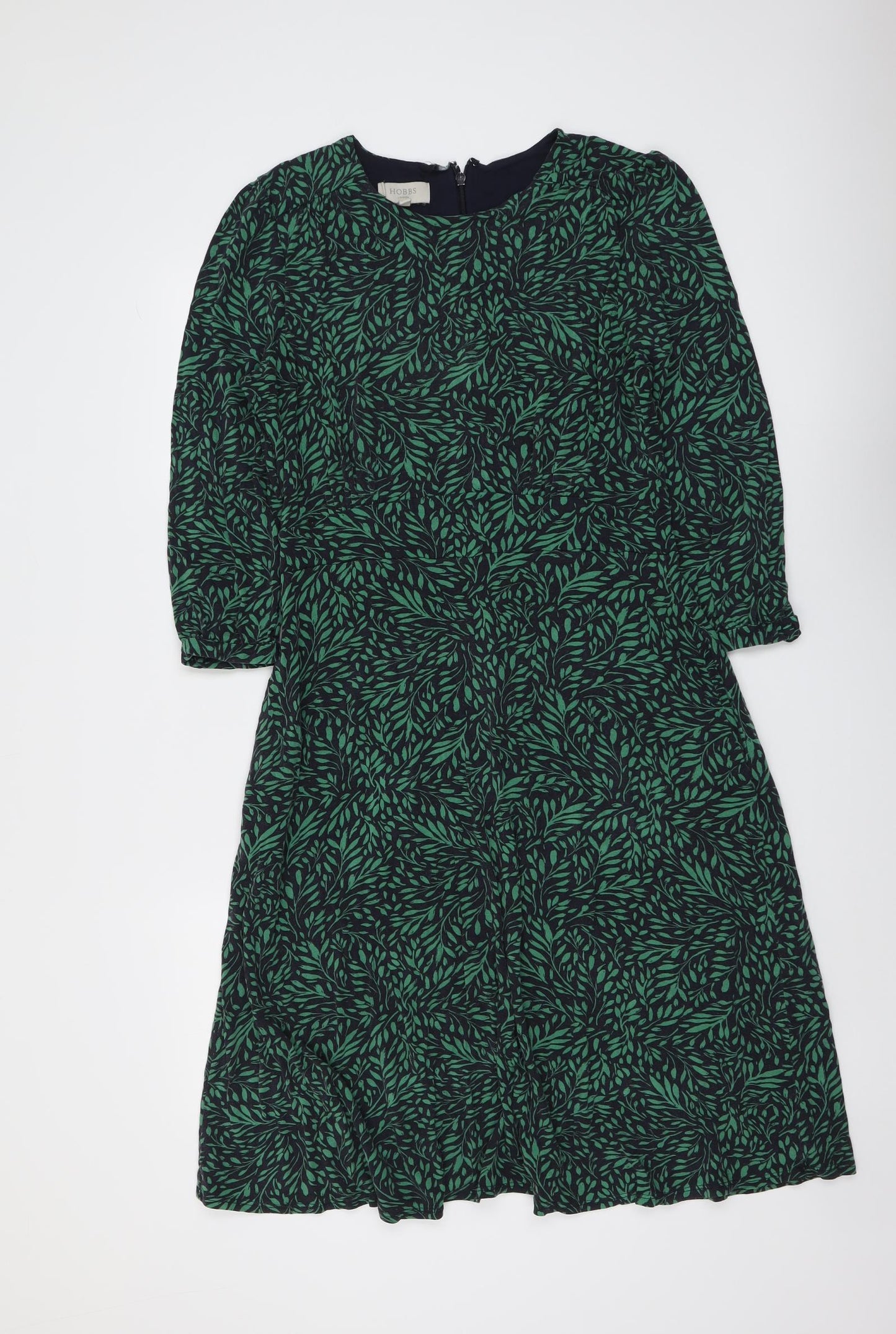 Hobbs Womens Green Geometric Viscose Trapeze & Swing Size 12 Round Neck Pullover - Leaf pattern
