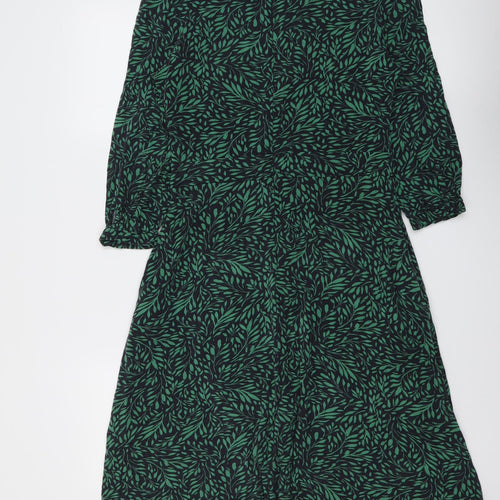 Hobbs Womens Green Geometric Viscose Trapeze & Swing Size 12 Round Neck Pullover - Leaf pattern