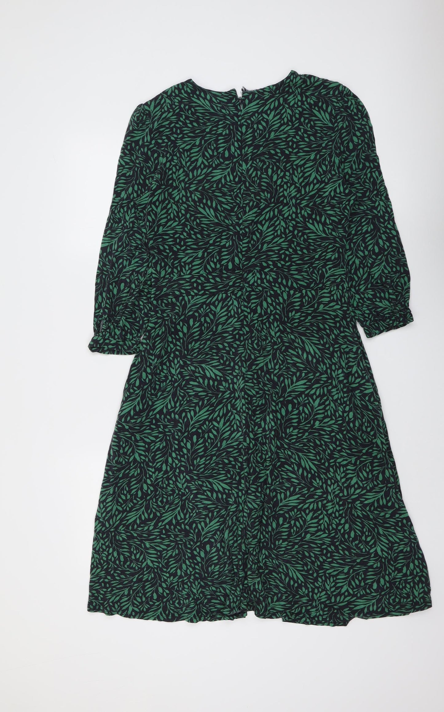 Hobbs Womens Green Geometric Viscose Trapeze & Swing Size 12 Round Neck Pullover - Leaf pattern