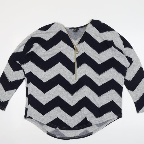 Izabel Womens Blue V-Neck Geometric Polyester Pullover Jumper Size 10