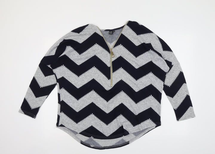 Izabel Womens Blue V-Neck Geometric Polyester Pullover Jumper Size 10