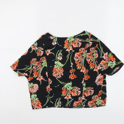 Band of Gypsies Womens Black Floral Polyester Cropped Blouse Size XS V-Neck