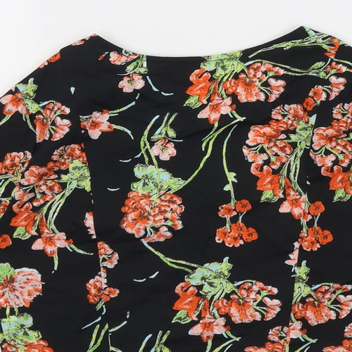 Band of Gypsies Womens Black Floral Polyester Cropped Blouse Size XS V-Neck