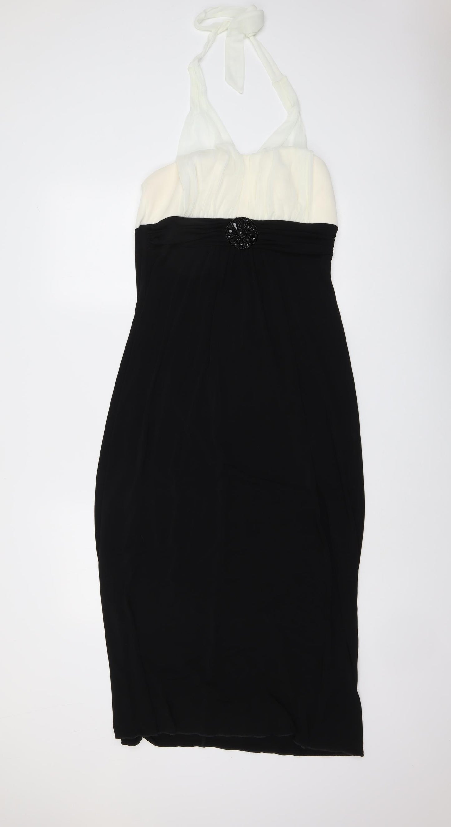 En Focus Womens Black Colourblock Polyester A-Line Size 10 Halter Pullover