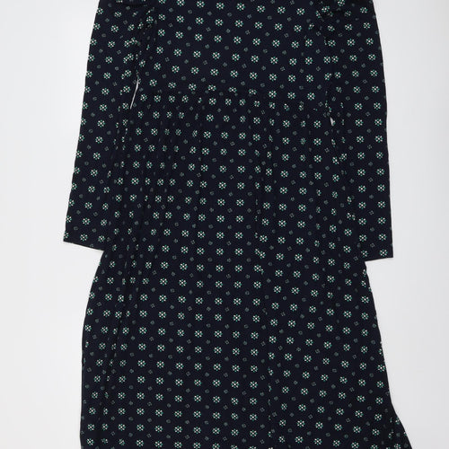 Marks and Spencer Womens Blue Geometric Viscose Trapeze & Swing Size 10 Round Neck Tie