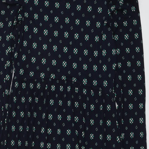 Marks and Spencer Womens Blue Geometric Viscose Trapeze & Swing Size 10 Round Neck Tie
