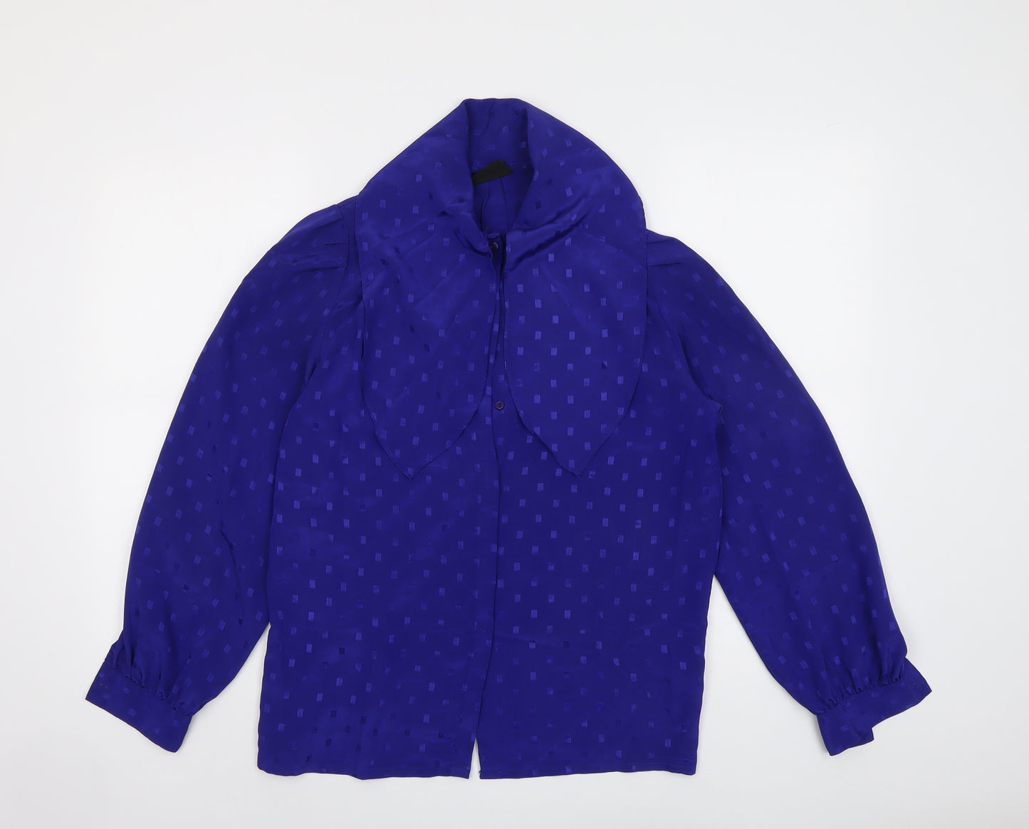 Reldan Womens Blue Geometric Polyester Basic Button-Up Size S Collared