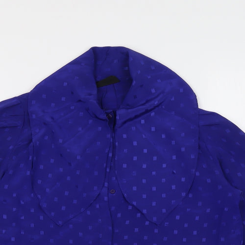 Reldan Womens Blue Geometric Polyester Basic Button-Up Size S Collared