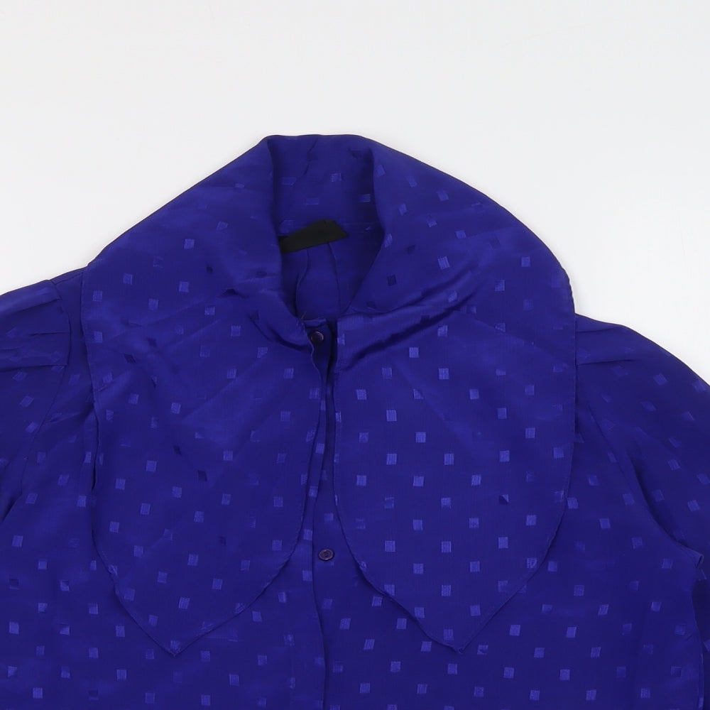 Reldan Womens Blue Geometric Polyester Basic Button-Up Size S Collared