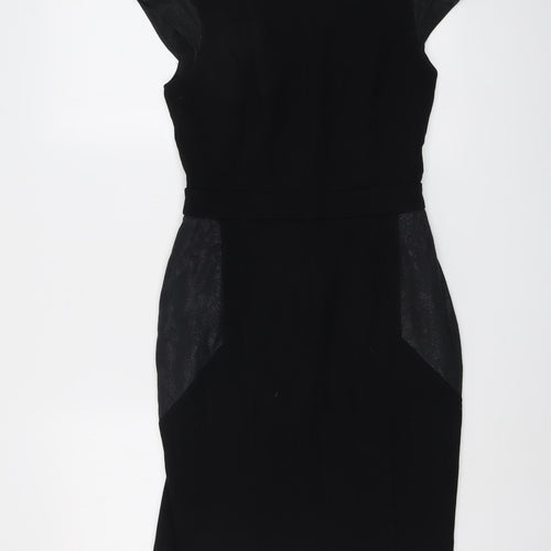 NEXT Womens Black Viscose Shift Size 8 Round Neck Zip - Snakeskin texture