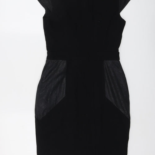 NEXT Womens Black Viscose Shift Size 8 Round Neck Zip - Snakeskin texture