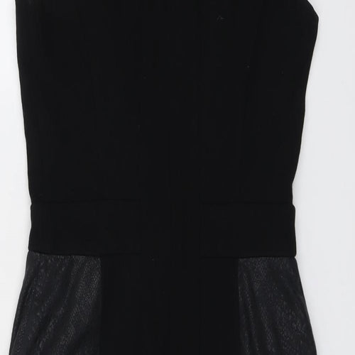NEXT Womens Black Viscose Shift Size 8 Round Neck Zip - Snakeskin texture