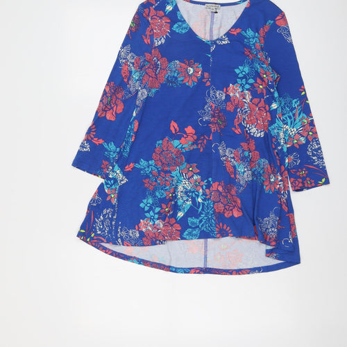 Kettlewell Womens Blue Floral Viscose Basic Blouse Size XS Scoop Neck
