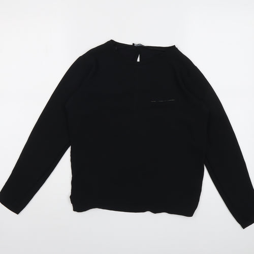 Zara Womens Black Polyester Basic Blouse Size S Round Neck