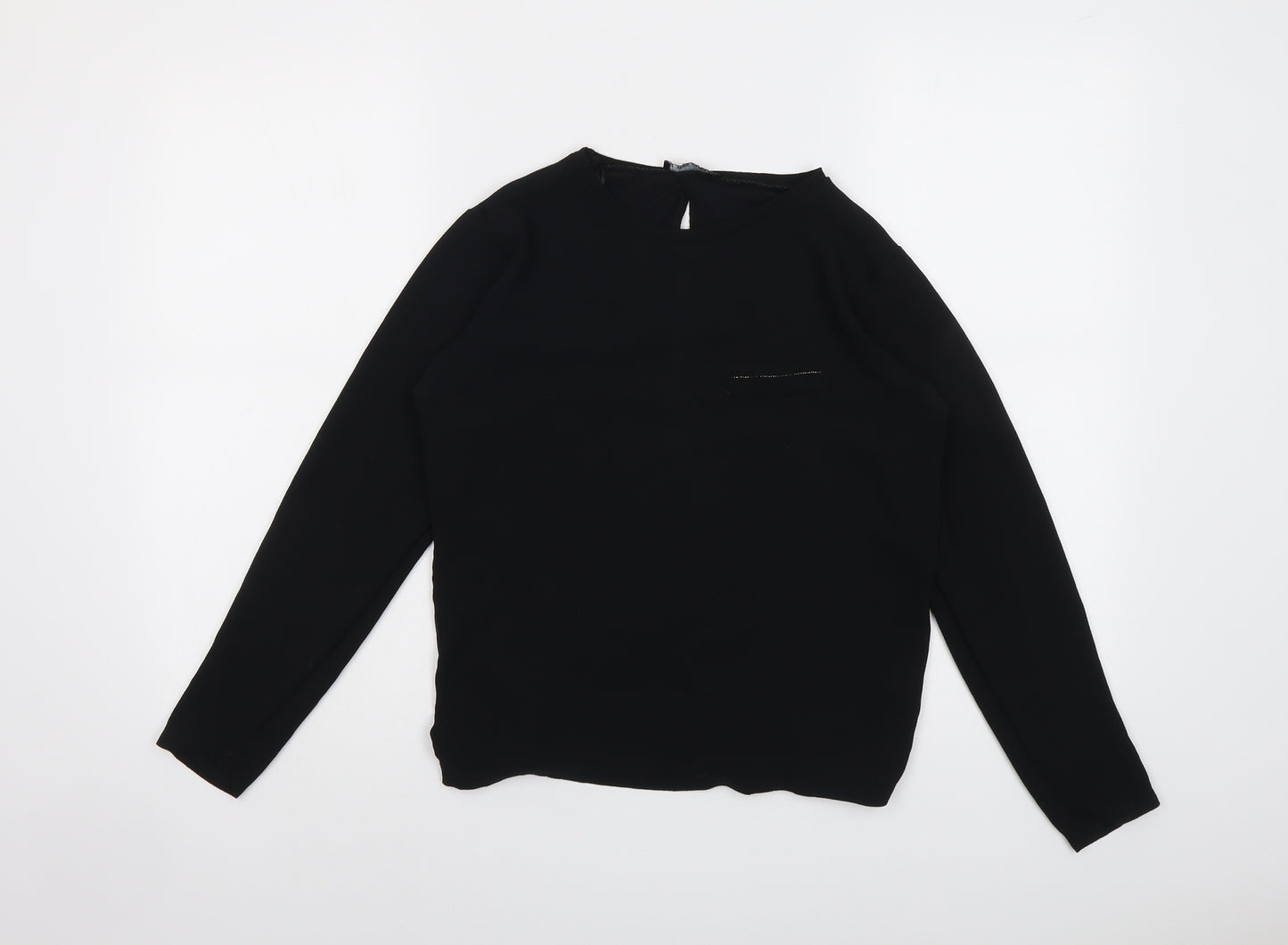 Zara Womens Black Polyester Basic Blouse Size S Round Neck