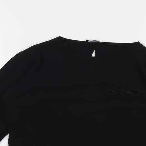 Zara Womens Black Polyester Basic Blouse Size S Round Neck