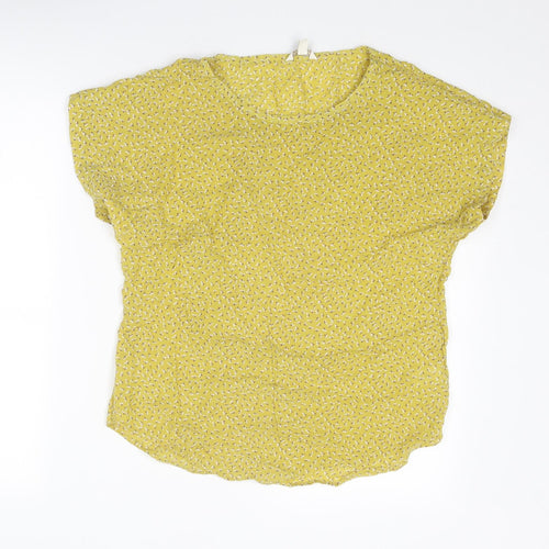 Monsoon Womens Yellow Floral Viscose Basic T-Shirt Size M Boat Neck