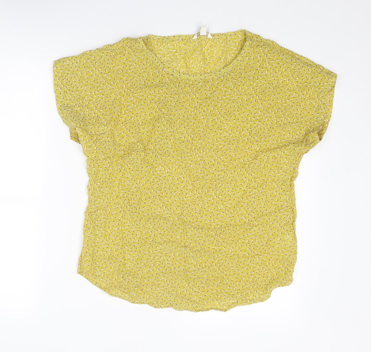 Monsoon Womens Yellow Floral Viscose Basic T-Shirt Size M Boat Neck
