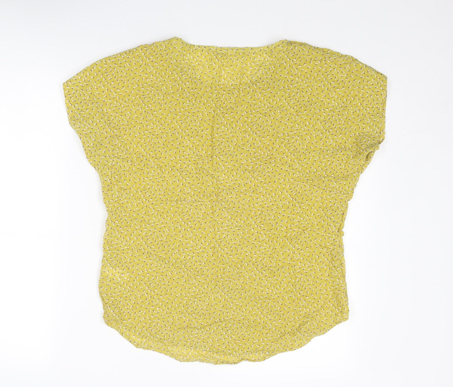 Monsoon Womens Yellow Floral Viscose Basic T-Shirt Size M Boat Neck