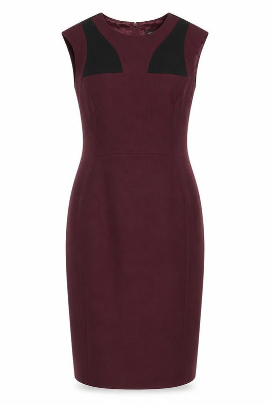 Front view of Dorothy Perkins women’s purple colourblock polyester sheath, size UK 8, round neck zip