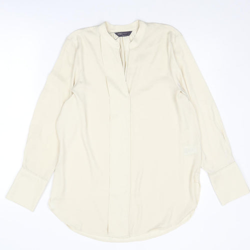 Marks and Spencer Womens Ivory Polyester Basic Blouse Size 8 V-Neck
