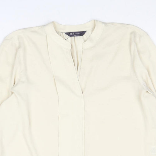Marks and Spencer Womens Ivory Polyester Basic Blouse Size 8 V-Neck