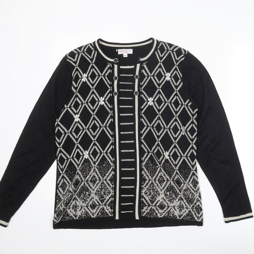 Reflect Womens Black Round Neck Geometric Acrylic Pullover Jumper Size M - Size M-L