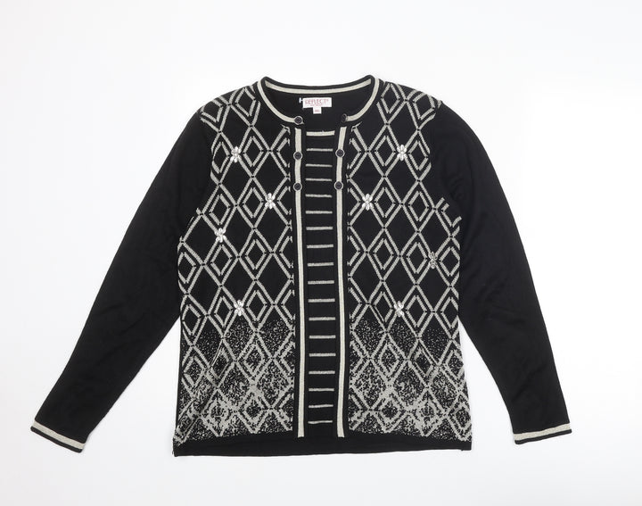 Reflect Womens Black Round Neck Geometric Acrylic Pullover Jumper Size M - Size M-L