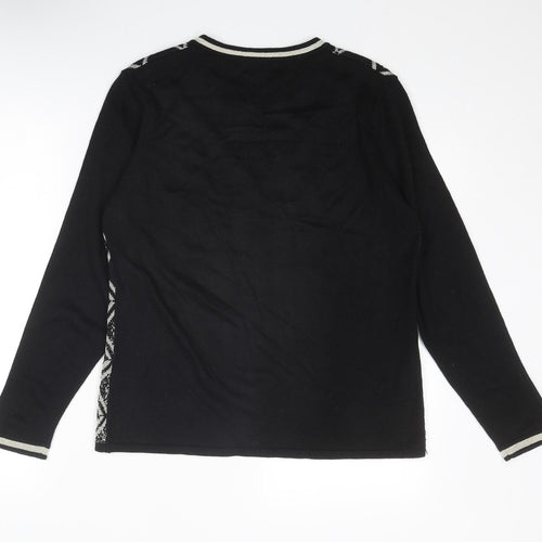 Reflect Womens Black Round Neck Geometric Acrylic Pullover Jumper Size M - Size M-L