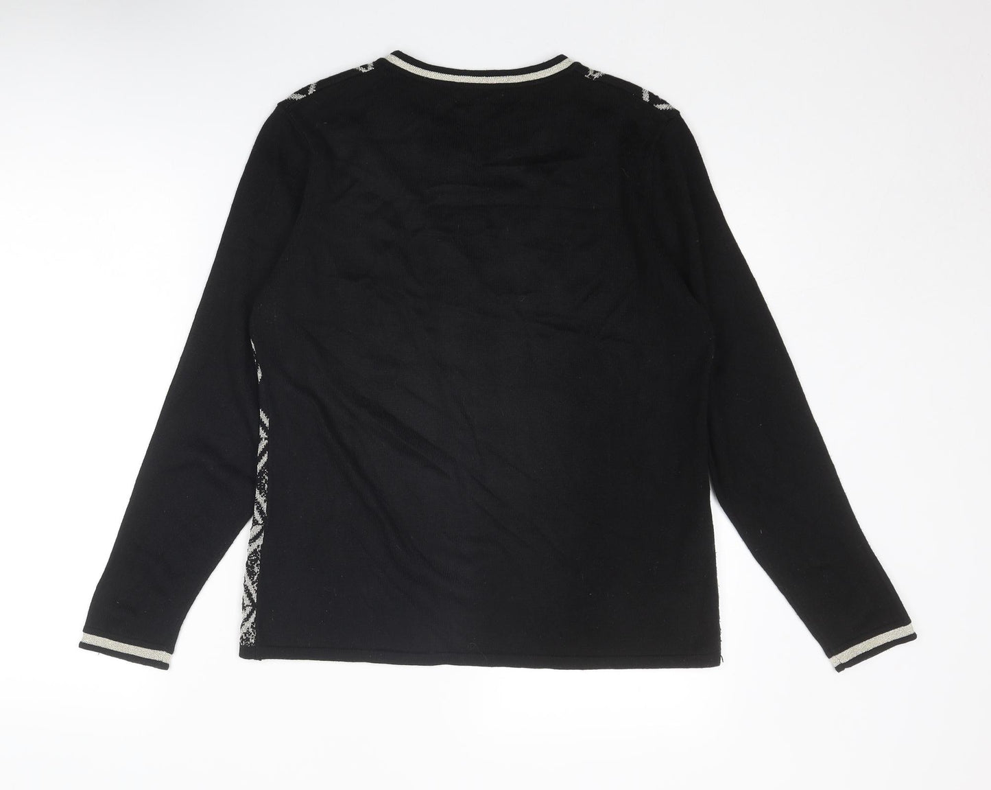 Reflect Womens Black Round Neck Geometric Acrylic Pullover Jumper Size M - Size M-L