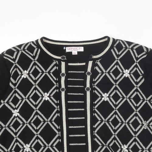 Reflect Womens Black Round Neck Geometric Acrylic Pullover Jumper Size M - Size M-L