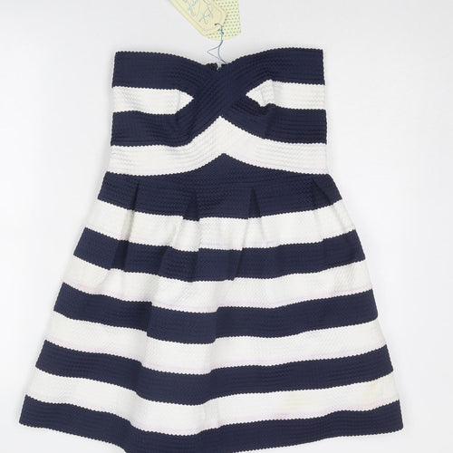 Blue Vanilla Womens Blue Striped Polyester A-Line Size S Off the Shoulder Zip