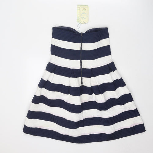 Blue Vanilla Womens Blue Striped Polyester A-Line Size S Off the Shoulder Zip