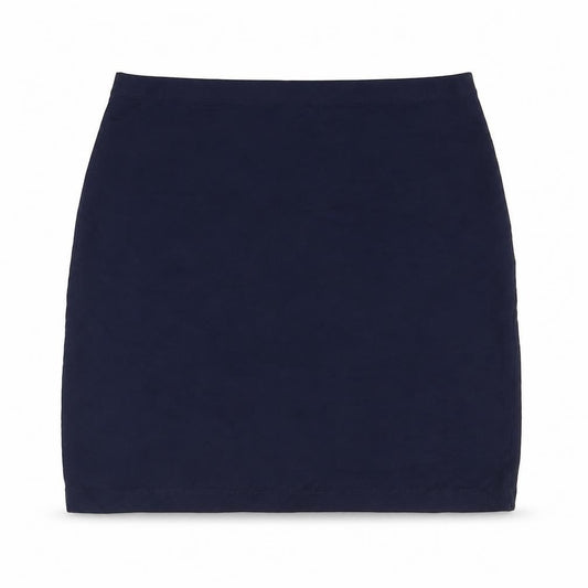 Front view of Divided by H&M women’s blue cotton bandage skirt, size UK 8