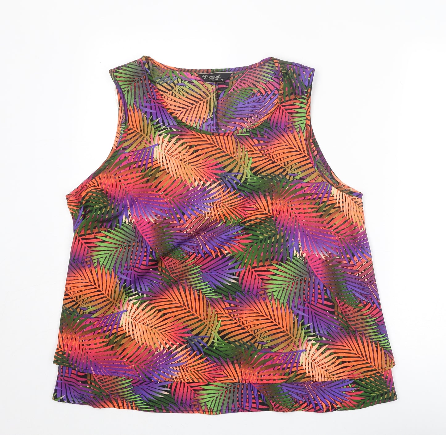 Originals Womens Multicoloured Geometric Polyester Basic Tank Size 18 Scoop Neck - Palm Print