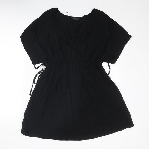 Marks and Spencer Womens Black Viscose T-Shirt Dress Size 12 V-Neck Pullover