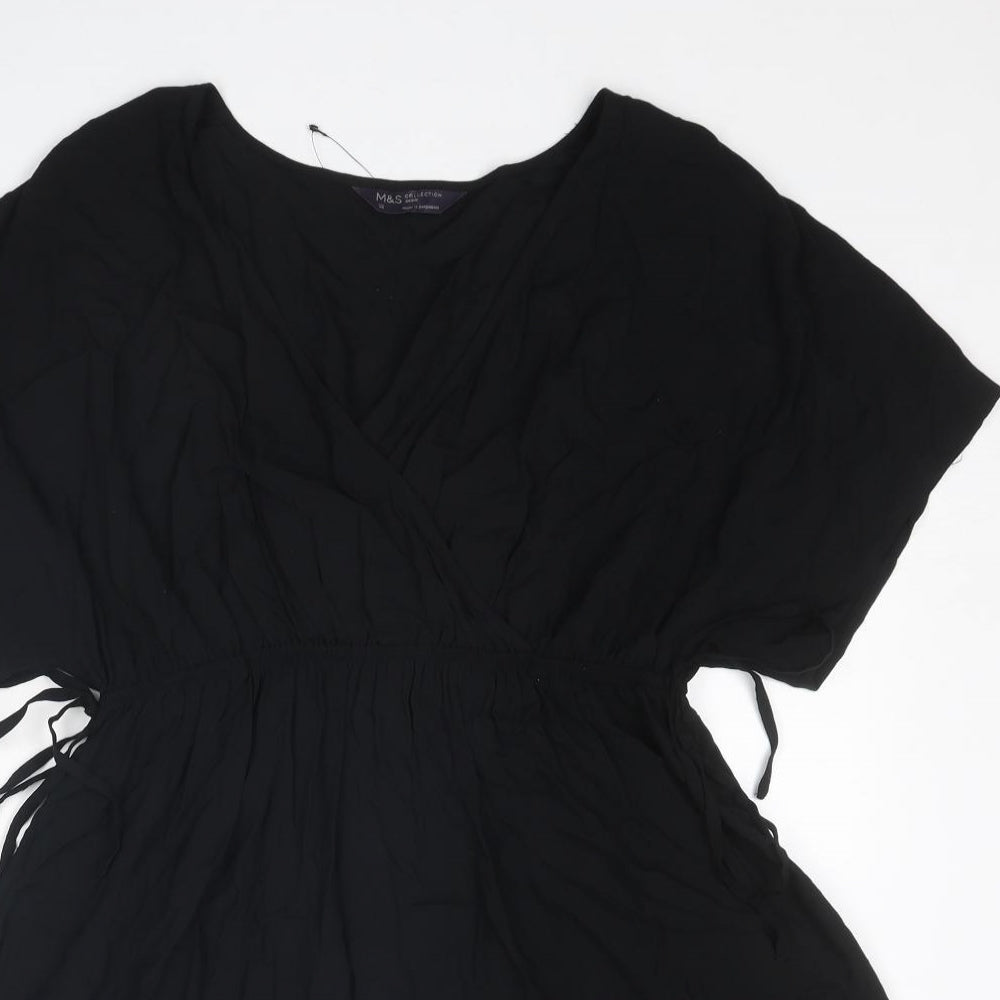 Marks and Spencer Womens Black Viscose T-Shirt Dress Size 12 V-Neck Pullover