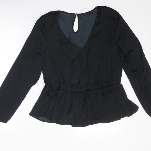 Marks and Spencer Womens Black Polyester Basic Blouse Size 16 V-Neck - Peplum