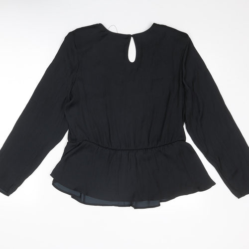 Marks and Spencer Womens Black Polyester Basic Blouse Size 16 V-Neck - Peplum