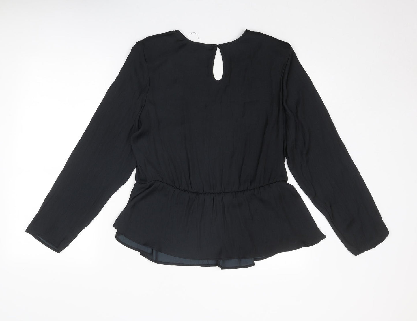 Marks and Spencer Womens Black Polyester Basic Blouse Size 16 V-Neck - Peplum