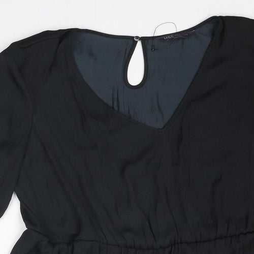Marks and Spencer Womens Black Polyester Basic Blouse Size 16 V-Neck - Peplum