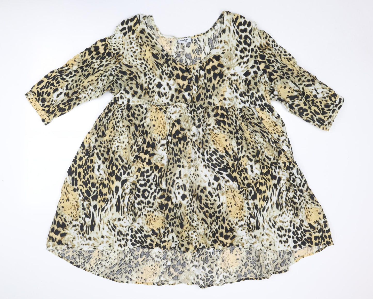 Simply Be Womens Multicoloured Animal Print Viscose Fit & Flare Size 18 V-Neck Button - Leopard cheetah pattern